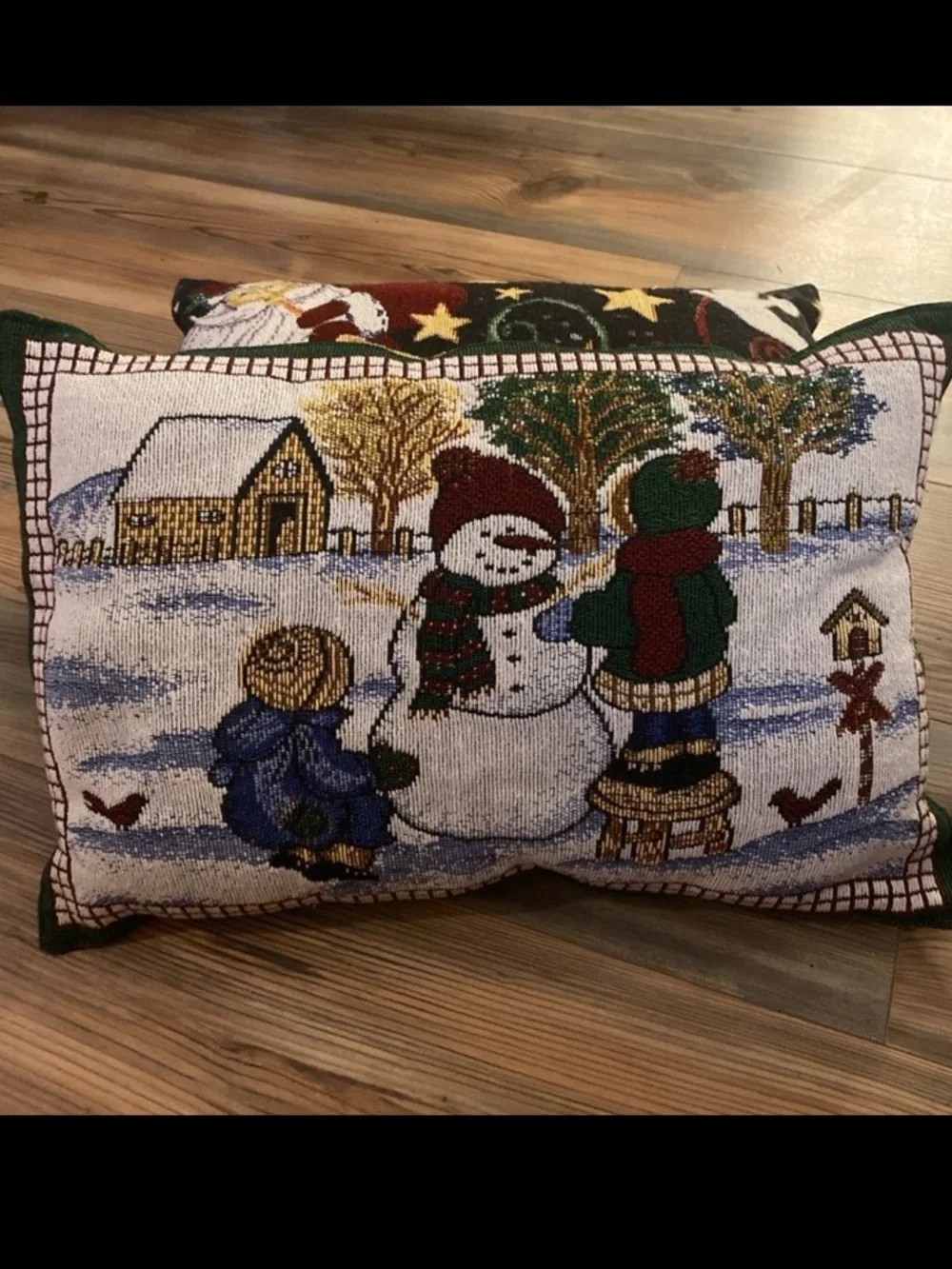 Set of Vintage Christmas Santa & Snowman Decorative Throw Pillows